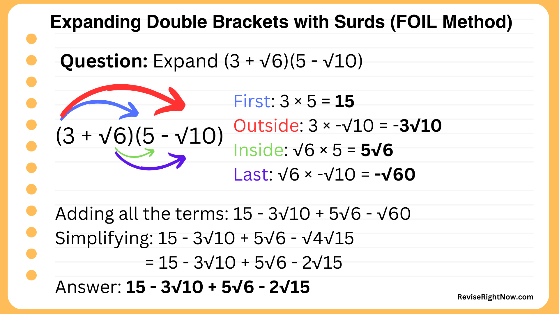 Multiply Double Brackets with Surds
